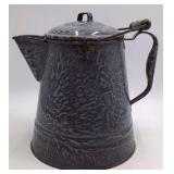 Vintage Gray Speckled Enamel Coffee Pot – Swinging Lid with Bail Handle