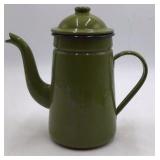 Vintage Green Enamel Coffee Pot – Solid Color Graniteware with Domed Lid