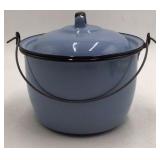 Vintage Blue Enamel Bucket Pot with Lid – Graniteware Camp Cooker