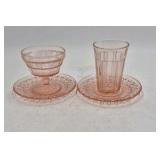 Vintage Pink Depression Glass Sherbet and Tumbler Set – Ribbed Pattern