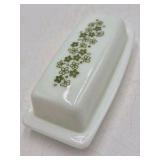 Vintage Pyrex Butter Dish – Green Floral Daisy Pattern