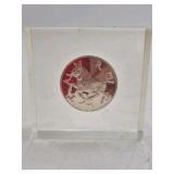 Vintage Zodiac Medallion Paperweight – Aries Bull in Acrylic Block
