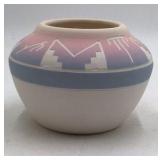 Vintage Sioux Pottery Vase – Pink Purple Gradient Geometric Mountains