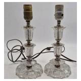 Pair of Vintage Cut Crystal Boudoir Lamps – Scalloped Bases with Prisms
