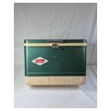 Vintage Coleman Green and Tan Metal Cooler – Diamond Logo Made in USA