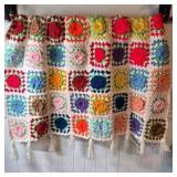 Vintage Crocheted Granny Square Afghan