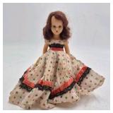 Vintage Storybook Doll – Polka Dot Dress with Black Lace Trim