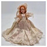 Vintage Red-Haired Bride Doll – Ivory Lace Gown Veil Long Train