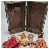 Vintage Small Dolls in Green Travel Trunk – Mesh Interior and Hinged Lid
