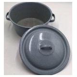 Vintage Gray Speckled Enamel Stock Pot with Lid – Large Dutch Oven Style