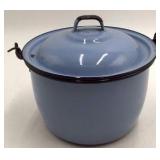Vintage Blue Enamel Bucket Pot with Lid – Graniteware Camp Cooker