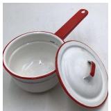 Vintage White Enamel Saucepan with Red Trim – Graniteware with Lid