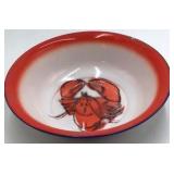 Vintage Enamel Bowl – Lobster Motif with Red Rim and Blue Trim