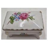 Vintage Porcelain Trinket Box – Floral Rose Pattern with Gold Trim