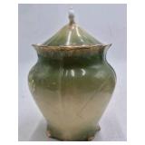 Vintage Porcelain Trinket Box – Green Glaze with Hand-Painted Floral Motif