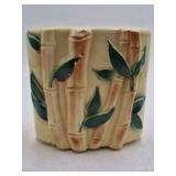 Vintage Ceramic Bamboo Motif Planter – Relief Design with Green Leaves