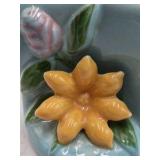 Vintage Ceramic Flower Pot – Blue Glaze with Raised Floral Relief