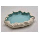 Vintage California Pottery Dish – Turquoise Glaze with Cream Scalloped Rim
