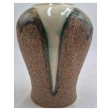 Vintage Ceramic Vase – Mottled Brown and Green Glaze with Crackle Accents