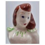 Vintage Ceramic Lady Figurine Planter – Red Hair Green Dress Accents