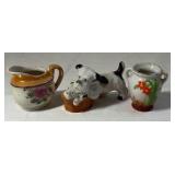 Occupied Japan Porcelain Miniatures – Creamer, Scottie Dog, and Floral Vase Description: Se