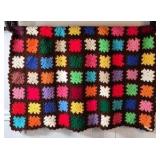 Vintage Crocheted Granny Square Afghan – Multicolor Flower Centers