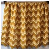 Vintage Hand-Crocheted Chevron Afghan – Mustard and Beige Tones