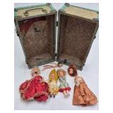 Vintage Small Dolls in Green Travel Trunk – Mesh Interior and Hinged Lid