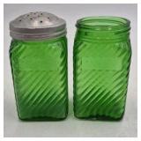 Vintage Green Depression Glass Salt and Pepper Shakers – Ribbed Diagonal Pattern