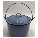 Vintage Blue Enamel Bucket Pot with Lid – Graniteware Camp Cooker