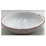 Vintage White Enamel Wash Basin – Graniteware with Red Rim
