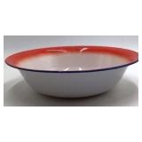 Vintage Enamel Bowl – Lobster Motif with Red Rim and Blue Trim