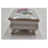 Vintage Porcelain Trinket Box – Floral Rose Pattern with Gold Trim