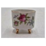 Vintage Porcelain Mustache Cup and Saucer – Floral Rose Pattern with Gold Trim