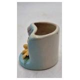Vintage Ceramic Flower Pot – Blue Glaze with Raised Floral Relief