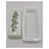 Vintage Pyrex Butter Dish – Green Floral Daisy Pattern