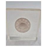 Vintage Zodiac Medallion Paperweight – Aries Bull in Acrylic Block