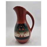 Vintage Sioux Pottery Pitcher – Geometric Triangle Pattern Signed Eaglehawk