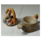 Miniature Bunny Teapot and Watering Can Figurines – Rabbit Family Set
