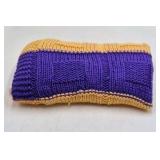 Vintage Knitted Afghan – Purple and Gold Striped with Textured Panels