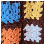 Vintage Crocheted Granny Square Afghan – Multicolor Flower Centers