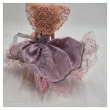 Vintage Miniature Doll – Pink Satin Dress with Net Overskirt and Large Bow Hat