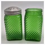 Vintage Green Depression Glass Salt and Pepper Shakers – Ribbed Diagonal Pattern