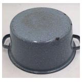 Vintage Gray Speckled Enamel Stock Pot with Lid – Large Dutch Oven Style