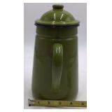 Vintage Green Enamel Coffee Pot – Solid Color Graniteware with Domed Lid
