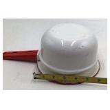 Vintage White Enamel Saucepan with Red Trim – Graniteware with Lid