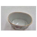 Vintage Porcelain Mustache Cup and Saucer – Floral Rose Pattern with Gold Trim