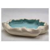 Vintage California Pottery Dish – Turquoise Glaze with Cream Scalloped Rim