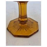 Amber Depression Glass Compote – Intricate Geometric Cut Bowl