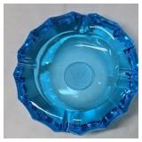 Vintage Blue Glass Ashtray – Scalloped Rim Embossed Eagle Medallion